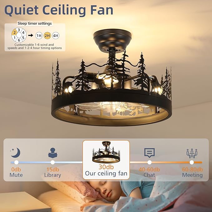 Rustic Ceiling Fans with Lights, 23" Deer Antler Ceiling Fan with Light, Adjustable Height, Rustic Farmhouse Ceiling Fans for Living Room, Bedroom, Hallway, Entryway Lighting