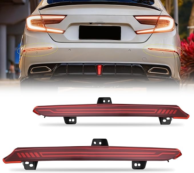 Nilight Rear Bumper Tail Light Compatible with 2018 2019 2020 2021 2022 Honda Accord 10th Red Lens LED Reflector Rear Bumper Lamps Brake Turn Signal Sequential Flashing Driving Taillights Replacement
