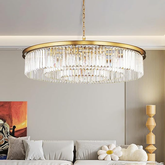 Large Crystal Chandelier Modern Luxury Chandelier Ceiling Lights Fixture for Dining Living Room 18-Lights 3-Tier Raindrop Chandeliers Lighting (Copper, Dia 39 Inch)