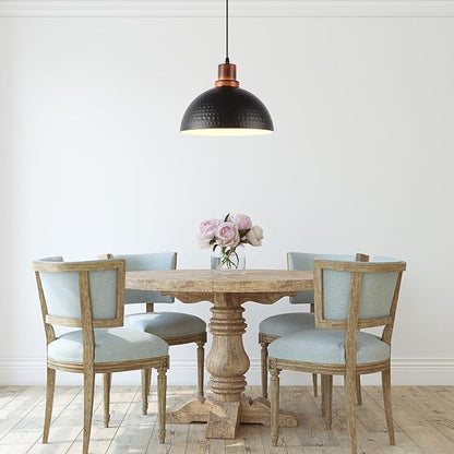Black Pendant Lights Kitchen Island, 11.8" Hammered Metal Black Dome Pendant Lighting Black and Wood Pendant Light Fixture Hanging Ceiling Light for Dining Living Room Restaurant Sink