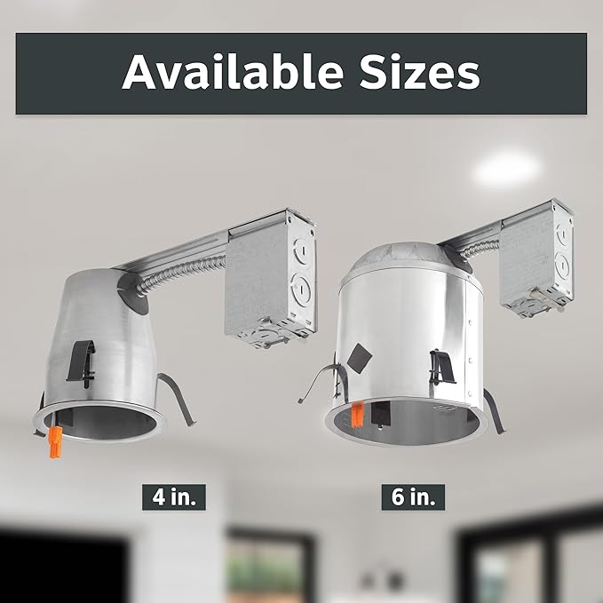 Designers Fountain LED Recessed Ceiling Light Housing, 4 Inch IC Rated Shallow Remodel Can Housing for Recessed Lights with Hanger Bar, Silver Trim, EVR2000LR