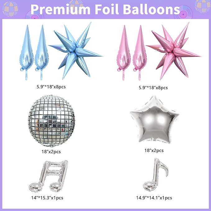 JOGAMS 184Pcs Silver Blue Pink and Purple Balloon Arch Kit with In My Birthday Era Banner Star Music Note Disco Ball Balloons for Friendship Songstar Fans Prom Karaoke Princess Theme Birthday Party