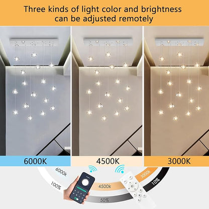 HAIXIANG Crystal Rectangular LED Chandelier for Living Dining Room Light Dimmable High Ceiling Pendant Lights Fixtures Lighting Chandeliers for Foyer Entryway Lighting Polished Chrome