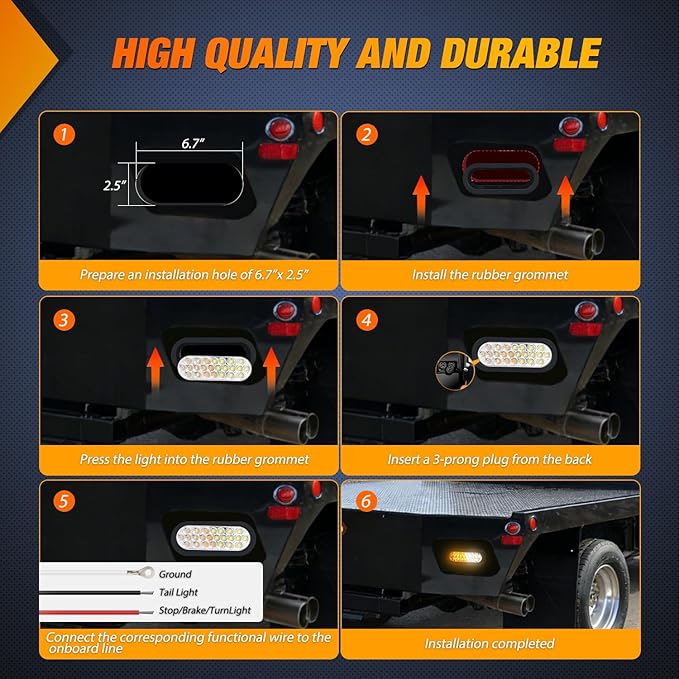 Nilight Strobe Light 2PCS 6Inch Oval 24 LED Amber White Recessed Rubber Grommet Marker Clearance Road Flare Emergency Warning Lights IP67 Waterproof for Trailer Truck Pickup Camper RV Boat