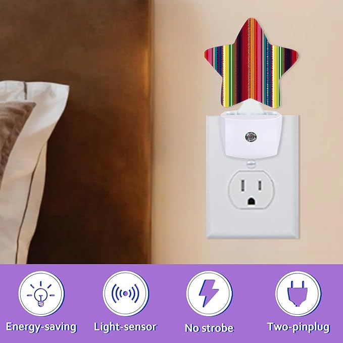 Mexico Stripes Night Light for Kids,Retro Colorful Stripes Night Lights Plug Into Wall, Lightweight Dusk to Dawn Light Sensor Warm Nightlights for Girls Boys Bedroom Nursery Basement