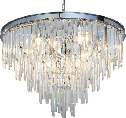 31'' Chrome Top K9 Crystal Chandelier Modern Lighting Fixture, 16 Lights Round K9 Crystal Adjustable Hanging Lamp for Dining Room Bedroom Living Room,Hallway,Bar,Kitchen