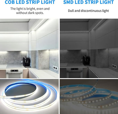 COB LED Strip Lights 100ft,6000K DC 24V Dimmable White Flexible LED Rope Lights for Bedroom,with Remote and app Control LED Lights Strip for Living Room, Shelf, Cabinet(2 Rolls of 50ft)