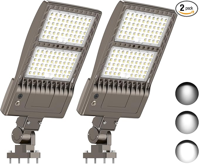 KUKUPPO 2Pack 450W LED Parking Lot Light Power Adjustable, LED Shoebox Flood Pole Light Outdoor Parking Lighting with Arm Mount 67,500LM 5000K IP65 Waterproof 100-277V ETL Listed