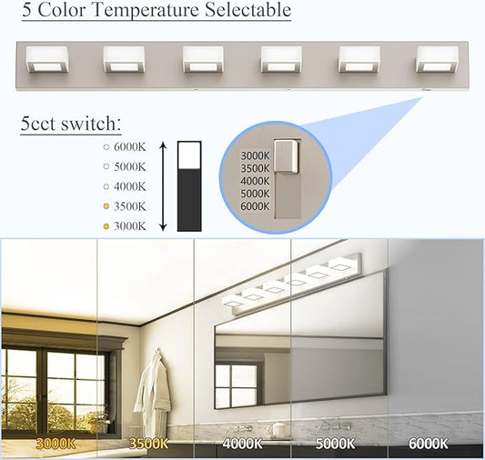 Ralbay Brushed Nickel Bathroom Lights Fixtures Dimmable 5 Color Temperature Acrylic Modern Vanity Lights for Bathroom Brushed Nickel-5 CCT 40.4 inch