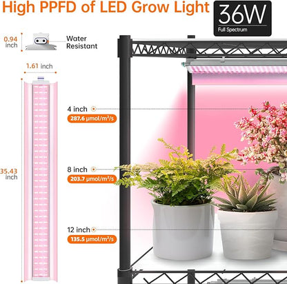 Bstrip Plant Stand with Grow Lights, 5 Tier Large 47.2x17.8x71IN Plant Shelf Indoor with 3FT T5 144w Grow Light, 3 Mode Full Spectrum LED Plant Light with Timer for Indoor Plants, Spring Seed Starting