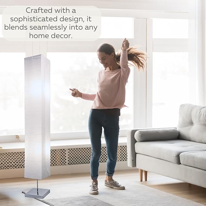 LIGHTACCENTS Home Decor Floor Lamp (Set of 2) 59 Inch Paper Floor Lamp Pair with Polished Chrome Base, Room Decor Lamps for Living Room, Rice Paper Lantern Lights, On/Off Footswitch