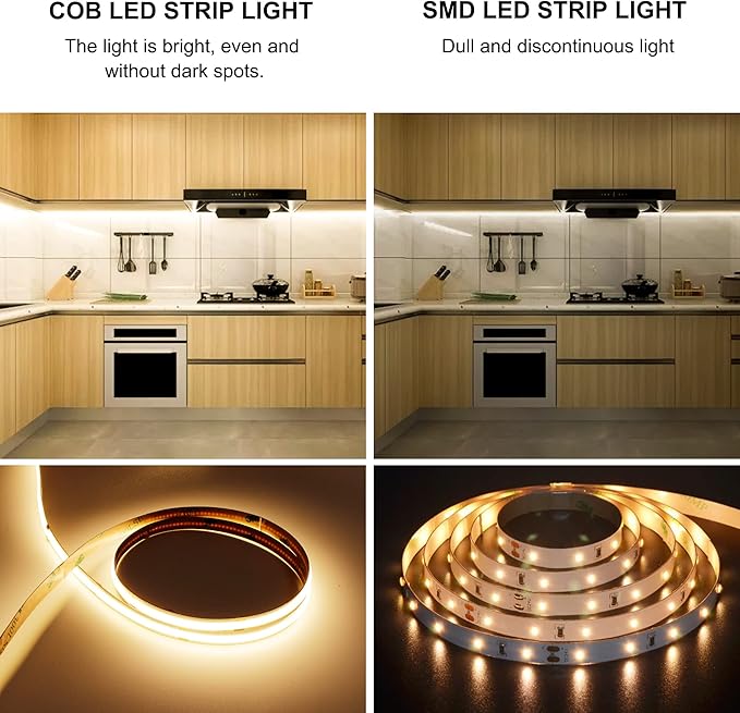 AXMOTUT 9.84ft Smart COB LED Strip Lights, 24V Warm White 2700K Dimmable LED Light Strips, High Bright LED tape light with Power Supply and app Control LED lights for TV,mirror, Kitchen Cabinet, Shelf