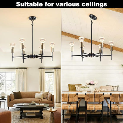 Black pendant light, 6-light dining room light fixture, height adjustable hanging restaurant lighting fixture, suitable for industrial retro pendant lights in farmhouses, kitchens, living rooms