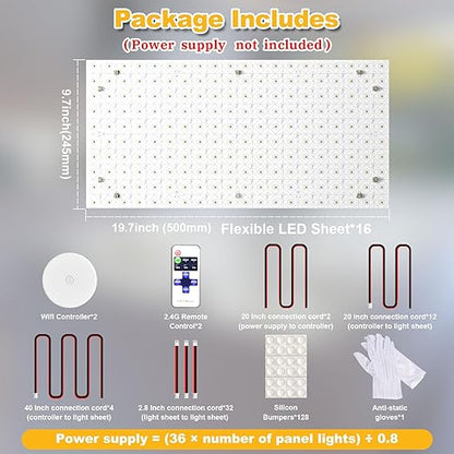Lichaser 16 Pack LED Backlight Sheet White 6000K 24V 36W, Dimmable LED Panel Sheet Work with Alexa, Flexible Backlit Light Remote & APP Control, 19.7X9.7 Inch for Marble, Onyx, Quartz Countertop
