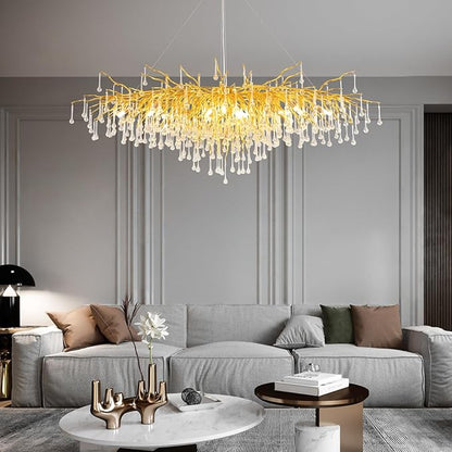 Chandeliers for Dining Room - 47.5" Modern Crystal Chandelier, Round Tree Branch Raindrop Chandelier, Foyer Chandeliers for Entryway, Living Room,Bedrooms,Bathroom(Bulb not Included)