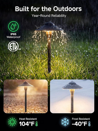RGBCW Smart Path Lights Low Voltage, Bluetooth App Controlled Tunable Warm/Daylight 2700K-6500K G4 Bulb, 12v Aluminum Black with Wide Cap, Landscape Lighting for Garden Driveway 6 Pack