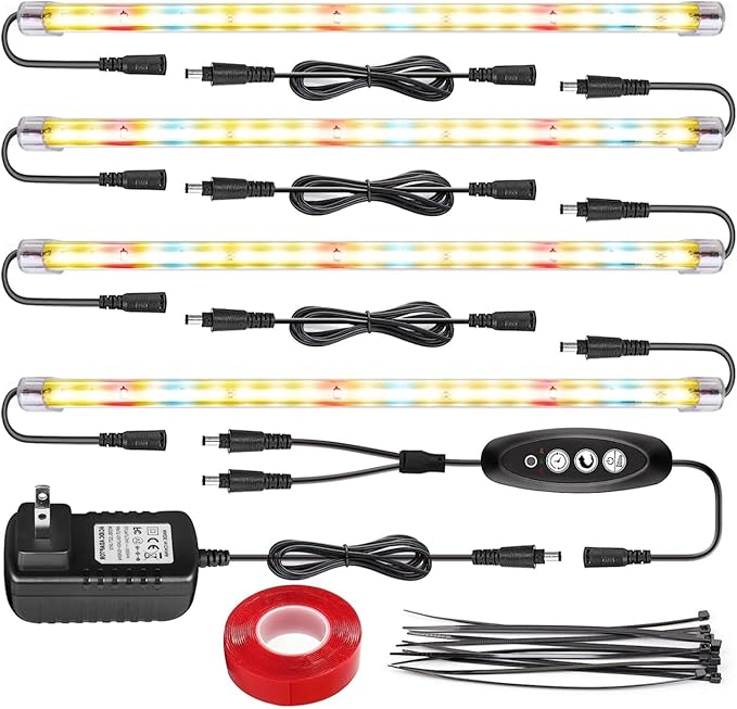 LED Grow Lights Strips for Indoor Plants with Auto ON & Off Timer, T5 Sunlike Full Spectrum Grow Lights Bar Growing Lamps for Greenhouse Shelves Hydroponics Succulent, 4 Dimmable Levels