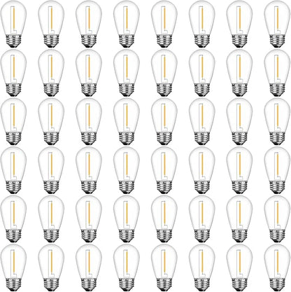 GvvooHome 48 Pack Shatterproof LED Replacement Bulbs for Outdoor String Lights, S14 Edison Bulbs for Patio String Lights Outdoor Waterproof, Warm White 2200K, Dimmable, E26 Standard Base