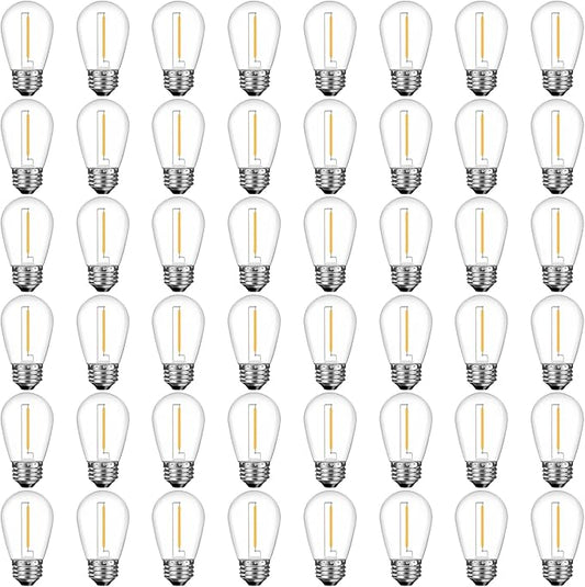 GvvooHome 48 Pack Shatterproof LED Replacement Bulbs for Outdoor String Lights, S14 Edison Bulbs for Patio String Lights Outdoor Waterproof, Warm White 2200K, Dimmable, E26 Standard Base