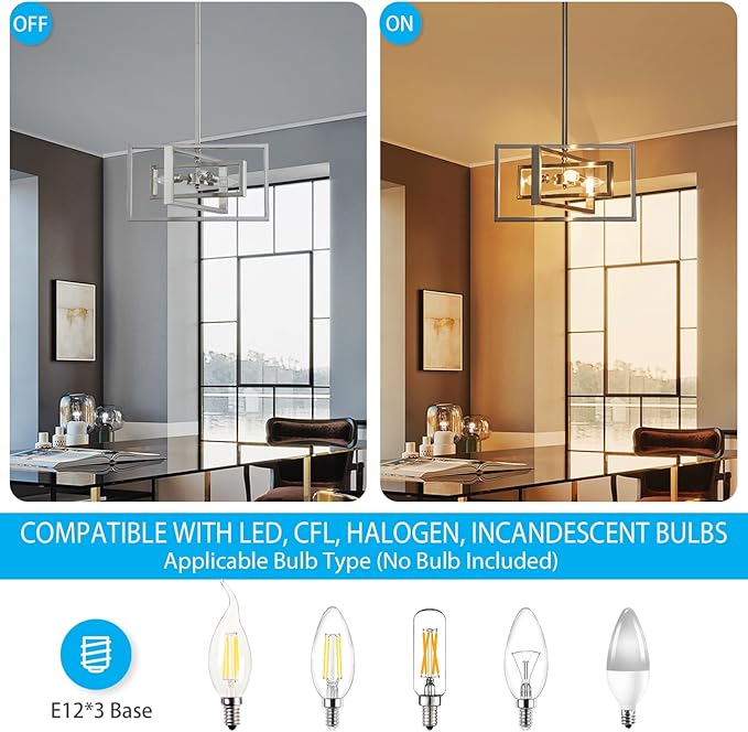 XINGQI Brushed Nickel Chandelier 3-Light Modern Pendant Lighting Fixtures Semi Flush Mount Ceiling Lights for Dining Room Bedroom Living Room Kitchen Entry Foyer