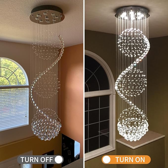 Modern Spectacular Spiral Sphere Rain Drop Chandeliers, k9 Crystal Chandeliers Ceiling Light Fixture for Hallway, Foyer Staircase Light for High Ceilings, Romantic Deco Lamp 20" X 71" of CRYSTOP