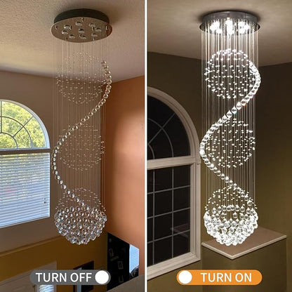 Modern Spectacular Spiral Sphere Rain Drop Chandeliers, k9 Crystal Chandeliers Ceiling Light Fixture for Hallway, Foyer Staircase Light for High Ceilings, Romantic Deco Lamp 20" X 71" of CRYSTOP