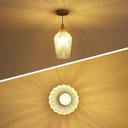 Amber Glass Gold Pendant Light, Farmhouse Kitchen Island Pendant Light Fixture Adjustable Vintage Hanging Ceiling Light for Dining Room Corridor Bedroom 1 Pack, UL Certification