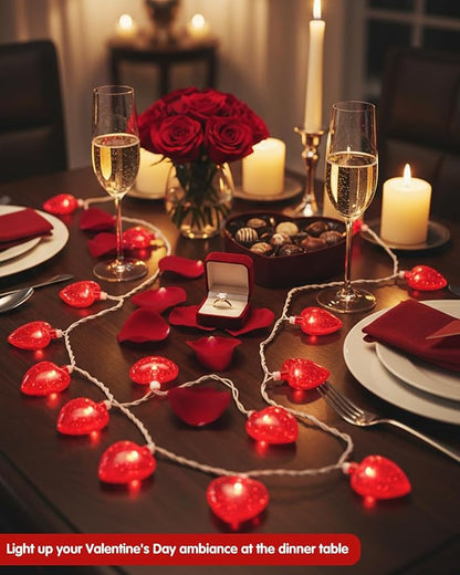 SUNSGNE Red Heart String Lights Valentines Lights, 8.5FT Plug in Fairy String Lights with 10 LED Red Heart Bulbs for Indoor Outdoor Home Room Party Wedding Valentine's Decor, White Wire