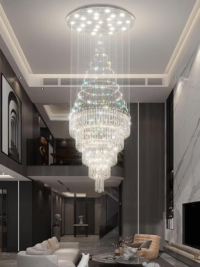 D40''X H120'' Modern Crystal Chandelier LED Dimmable Large Raindrop Chandeliers High Ceiling Chandeliers for Entryway Crystal Flush Mount Light Fixtures for Staircaes Foyer Hallway Living Room