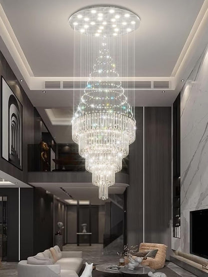 D40''X H120'' Modern Crystal Chandelier LED Dimmable Large Raindrop Chandeliers High Ceiling Chandeliers for Entryway Crystal Flush Mount Light Fixtures for Staircaes Foyer Hallway Living Room