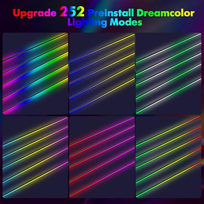 Dreamcolor Acrylic Car Interior Lights 10 in 1 RGB LED Strip Lights APP Control Zoned Control System 252 Color Modes DIY Fiber Optic Ambient Lighting Kits Music Car Neon Light Kits New Version