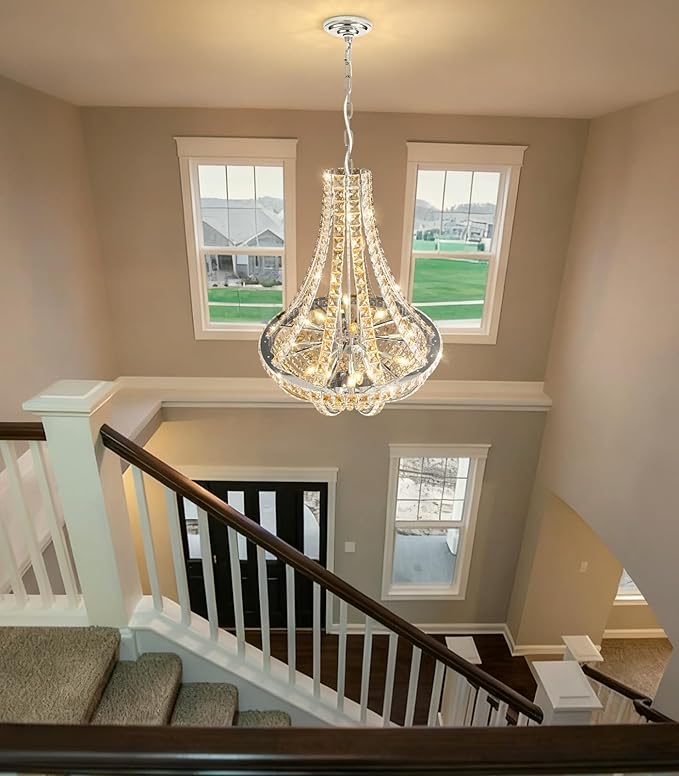 Luxury Large Empire Chandelier High Ceiling Crystal Chandeliers for Foyer Gold Light Fixture for Staircase Living Room E12 Bulbs Required