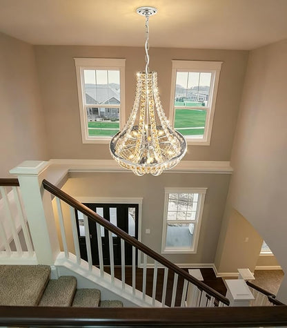 Luxury Large Empire Chandelier High Ceiling Crystal Chandeliers for Foyer Gold Light Fixture for Staircase Living Room E12 Bulbs Required