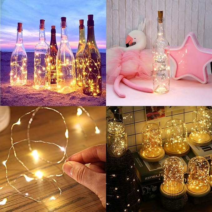 VOOKRY Wine Bottle Lights with Cork, 16 Pack 20LED Fairy Lights Battery Operated Mini Copper Wire Cork Lights for Liquor Bottles DIY Party Wedding Christmas Festival Bar Decoration(Warm White)
