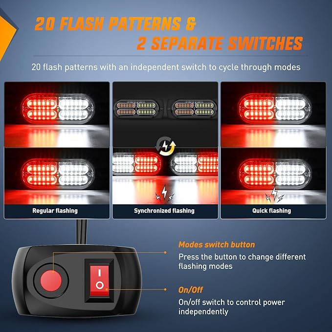 Nilight 4PCS LED Strobe lights 12V 24V Sync Feature Red White 24LED Emergency Hazard Warning Lights with Controller Hard Wire or Cigarette Lighter Plug for Car Truck RVs Campers