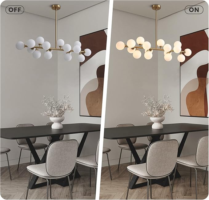 Mid Century Modern Gold Chandelier Rectangle Pendant Fixtures Linear Sputnik Chandeliers for Kitchen Island Dining Room Over Table