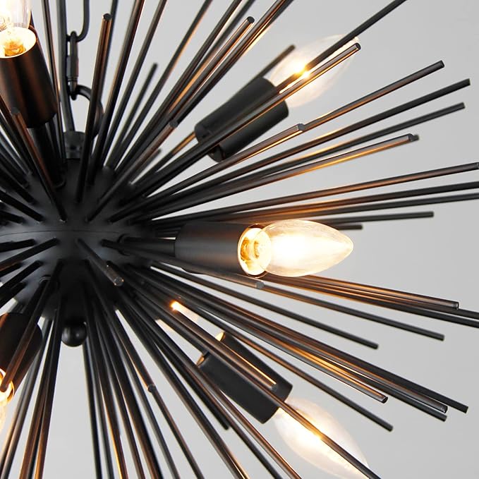 20" Black Sputnik Chandelier Vintage 9-Light Modern Starburst Chandelier Light Fixture Solid Metal Black Satellite Sputnik Chandeliers for Dining Room, Kitchen, Bedroom, Living Room, Foyer