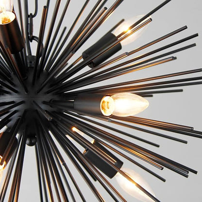 20" Black Sputnik Chandelier Vintage 9-Light Modern Starburst Chandelier Light Fixture Solid Metal Black Satellite Sputnik Chandeliers for Dining Room, Kitchen, Bedroom, Living Room, Foyer