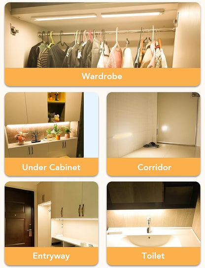 Under Cabinet Lighting Motion Sensor Indoor Plug in, 16" 12V LED Under Counter Lights Super Bright Magnetic for Kitchen/Hallway/Toilet/Garage/Closet(Warm White/3000K, 3 Pack)