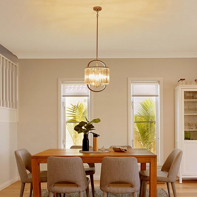 4-Light Brushed Nickel Crystal Chandelier Mini Pendant Lighting 12.8" Crystal Lamp for Closet Bedroom Foyer Dining Room Hanging Ceiling Light Fixture