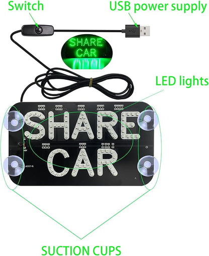 Rides LED Sign Lights,Shared Car LED Sign Light, Rides Share Sign Decor with DC12V Car Charger Inverter, for Rideshare Driver Lights up Sign,6ft Cable(Green Light,USB Switch)