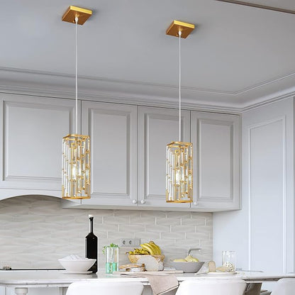 Gold Pendant Lighting Modern Pendant Light, Mini Crystal Chandeliers,Adjustable Pendant Light Fixture for Kitchen Island Dinning Room Bedroom (1 Pack)