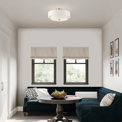 Livex Lighting 51045-12 Meridian Collection 4-Light Semi Flush Mount Ceiling Light with Off-White Hardback Fabric Shade, Satin Brass, 18 x 18 x 9