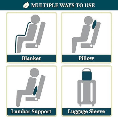 PAVILIA Travel Blanket Pillow, Airplane Blanket Set in Soft Bag with Pockets, Plane Blanket Compact Packable, Flight Essentials Car Pillow, Travelers Accessories Gifts, Luggage Strap, Gray