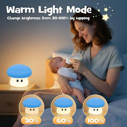 Squishy Big Eyes Mushroom Night Light with RGB Mode 3 Brightness Adjustable Nursery Breastfeeding Nightlight Cute LED Blue Mushroom Lamp Rechargeable Silicone Touch Bedside Lamp for Bedroom Dorm Decor