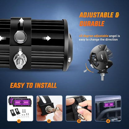 Nilight 6.5 Inch LED Light Pods Purple Triple Row 2PCS 120W Flood Spot Combo Off Road Driving Decoration Neon Hunting Lighting for UTV Pick-up Van Boat Tractor