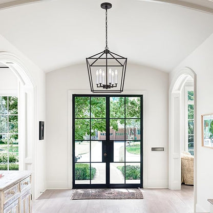 MELUCEE Vintage Lantern Pendant Light 6 Light Industrial Cage Chandelier with E12 White Candle-shaped Base Oil Rubbed Bronze Rustic Geometric Hanging Light Fixture for Kitchen Island Foyer Dining Room