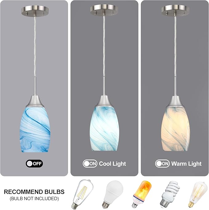 Viinew Mini Glass Pendant Light 1-Pack with Handblown Blue Marble Art Oval Glass Lamp Ceiling Hanging Light 4.72" Small Chandelier for Dining Room Kitchen Foyer Hallway
