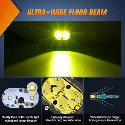 Nilight LED Pod Light 24W 4 Inch 2PCS Yellow Flood Beam Driving Lights Pods IP67 Waterproof Auxiliary Offroad Lighting for Truck Tractor SUV ATV UTV Golf Cart Boat Motorcycle Dirt Bike