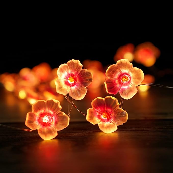 Cherry Blossom String Light, 13ft 40 LED Fairy Lights Pink Cherry Flower Battery Operated with Timer 8 Modes Lighting Indoor Decorative String Lights for Bedroom Wedding Party Decor